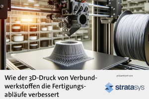 Whitepaper Stratasys - Wie der 3D-Druck von Verbundwerkstoffen die Fertigungsabläufe verbessert. Das Whitepaper bietet tiefgreifende Erkenntnisse darüber, wie der 3D-Druck von Verbundwerkstoffen die Fertigungsverfahren revolutioniert und Unternehmen dabei helfen kann, Zeit und Kosten zu sparen, während sie robustere und leichtere Werkzeuge und Teile herstellen.
